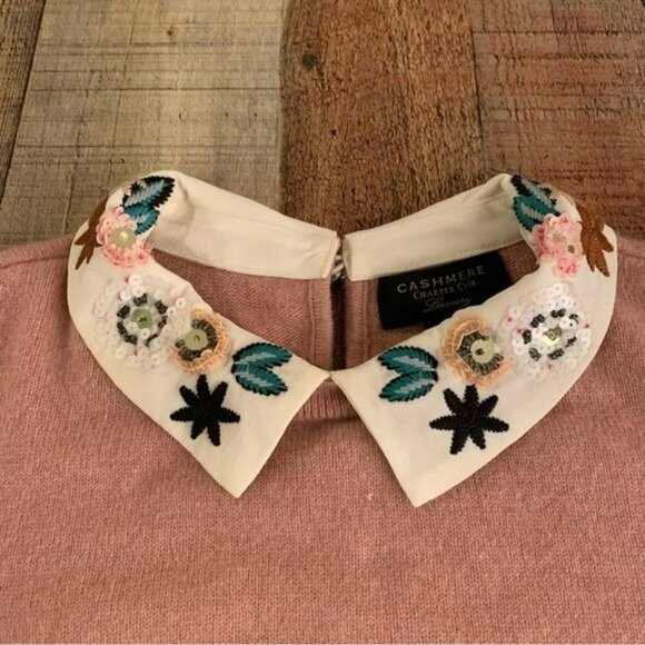 Charter club cashmere luxury women’s sweater with embroidered floral collar -S - Picture 5 of 7